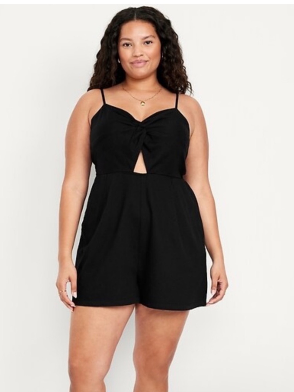 Old Navy black fit & flare twist front cotton cami romper